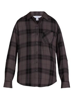 Woman’s Soft Button-Up Shirt with Long Sleeves in Deep Gray and Black, Size L